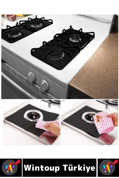Yanmaz Yapışmaz Kaymaz Ocak Brülor Yağ Kir Koruyucu Kolay Temizlenir Ocak Koruyucu Ped 4'lü Set - Resim 4