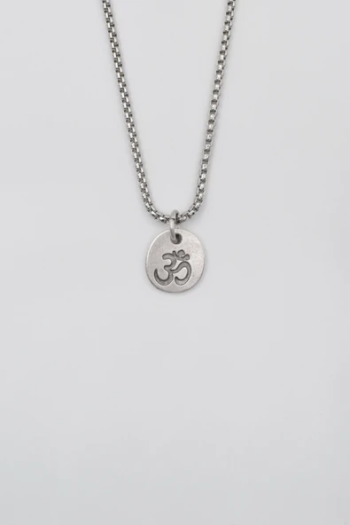 Om Aum Sembolü Örme Zincir Kolye - Antik Gümüş Kaplama - Kadın Erkek - 60 cm ürün görseli 1