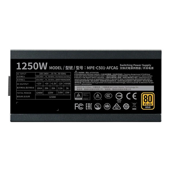 COOLERMASTER 1250W 80+ GOLD NWE v2 MPE-C501-AFCAG-3EEU PCIE 5.0 TAM MODÜLER POWER SUPPLY - Resim 4