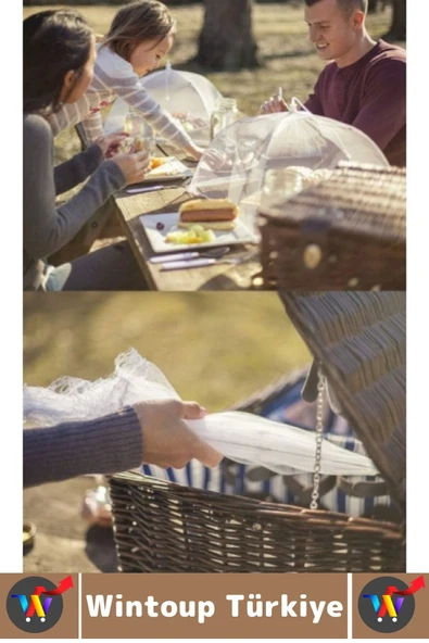 Kamp Piknik Outdoor Rüzgar Toz Sinek Böcek Koruyucu Katlanabilir Pratik Tül Yemek Koruma Şemsiyesi - 2