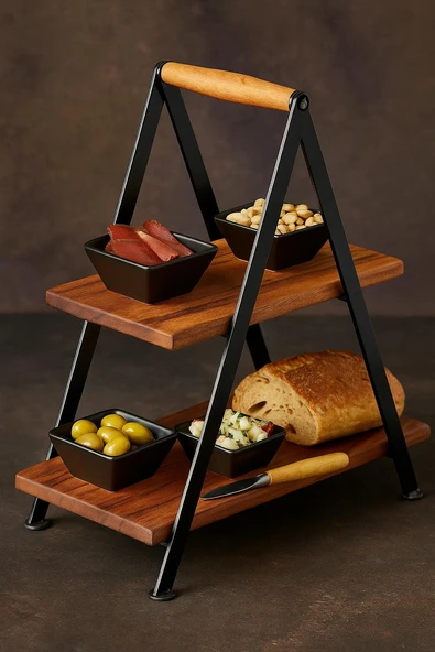 Ahşap Tabak Katmanlı Servis Ahşap Sunum Standı 2 Katlı - 2