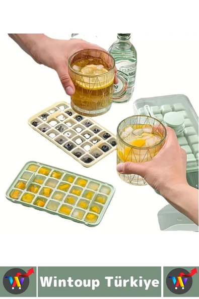 Dayanıklı Sert Plastik Zahmetsiz BPA İçermez Şeffaf Kapaklı Hazneli 56 Bölmeli Basmalı Pratik Buzluk - Resim 4