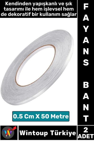 Uzun Ömürlü Kendinden Yapışkanlı Karo Zemin Fayans Derz 0.5 Cm X 50 Metre Gri Şerit Bant 2 Adet