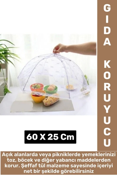 Kamp Piknik Outdoor Rüzgar Toz Sinek Böcek Koruyucu Katlanabilir Pratik Tül Yemek Koruma Şemsiyesi - 1