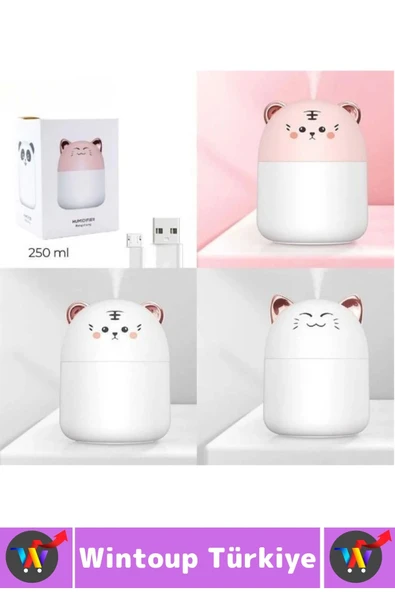 Portatif Sessiz Çalışır Şık Sevimli Kedi Tasarımlı Humidifier USB Şarjlı Oda Hava Nemlendirici 250ML - 4