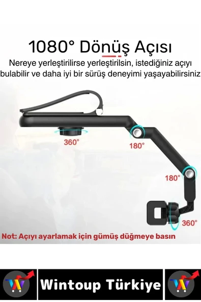 Kompakt Dayanıklı Dik Yatay Kullanım 1080 Derece Ayarlanabilir Çok Açılı Araç İçi Telefon Tutucu - 4