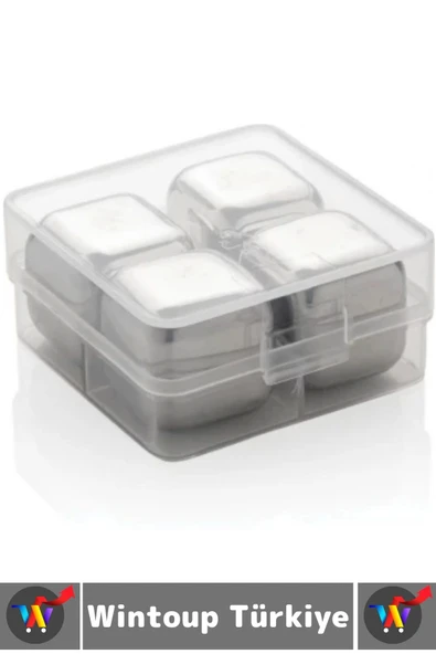 Yıkanabilir Kokteyl İçki Alkol Viski Sulandırmayan Saklama Kutulu Metal Kaplama Buz Taşı 4 Adet - 3