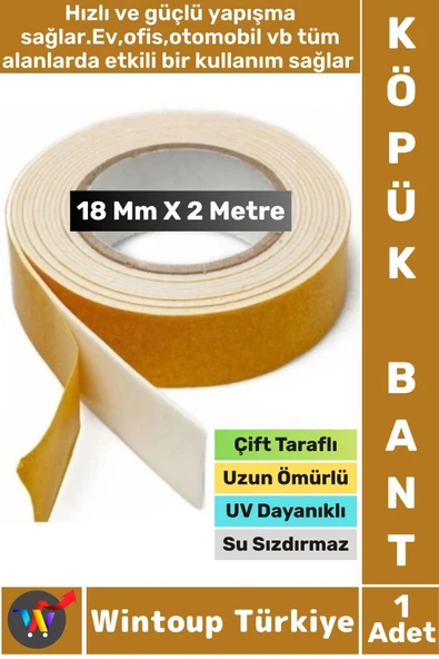 İç Mekan Süper Güçlü Yapışkan Duvar Ahşap Metal Plastik Çift Taraflı Köpük Bant 18 Mm X 2 Metre