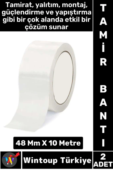 Uzun Ömürlü Su Nem Küfe Dayanıklı Çok Amaçlı BEYAZ Montaj Onarım Tamir Bantı 48 Mm X 10 Metre 2 Adet ürün görseli 1