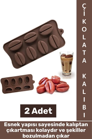 Sıcak Soğuğa Dayanıklı Tatlı Çikolata Jelibon Şık Kahve Çekirdeği Şekilli Esnek Silikon Kalıp 2 Adet