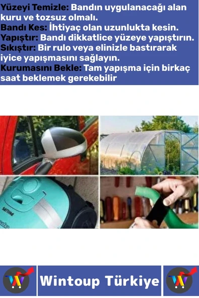 Uzun Ömürlü Su Nem Küfe Dayanıklı Çok Amaçlı MAVİ Montaj Onarım Tamir Bantı 48 Mm X 10 Metre 3 Adet - 4