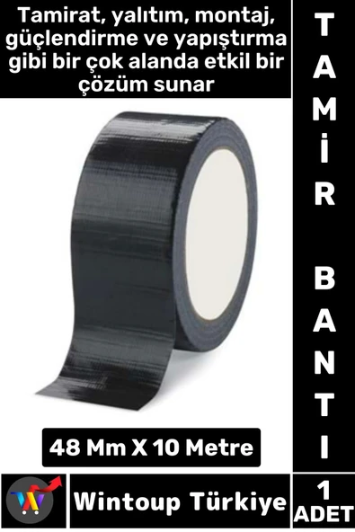 Uzun Ömürlü Su Nem Küfe Dayanıklı Çok Amaçlı SİYAH Montaj Onarım Tamir Bantı 48 Mm X 10 Metre ürün görseli 1