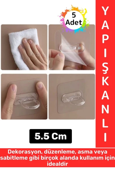 Dayanıklı Kendinden Yapışkanlı Dekorasyon Düzenleme Asma Sabitleme Çok Amaçlı Yuvarlak Halka 5 Ad ürün görseli