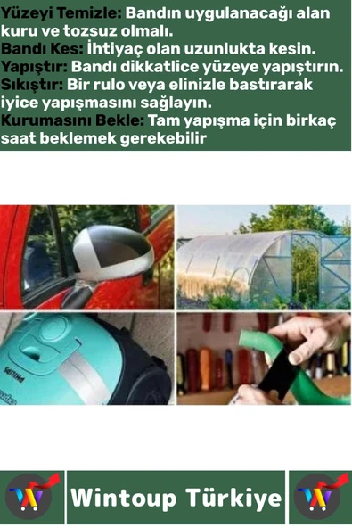 Uzun Ömürlü Su Nem Küfe Dayanıklı Çok Amaçlı YEŞİL Montaj Onarım Tamir Bantı 48 Mm X 10 Metre 2 Adet - 4