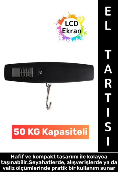 Çok Amaçlı Seyahat Bavul Ağırlık Ölçme Dijital LCD Ekran Max 50 Kg Taşınabilir Bagaj El Tartısı ürün görseli