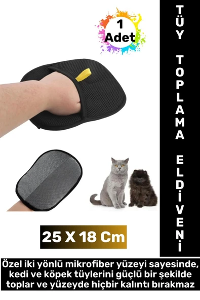 Yeni Nesil Ergonomik Çift Yönlü Mikrofiber Evcil Hayvan Kedi Köpek Tüy Toplama Eldiveni 25 x 18 Cm ürün görseli