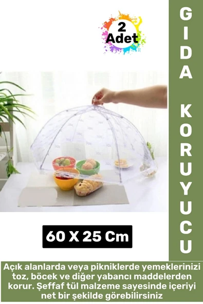 Kamp Piknik Outdoor Rüzgar Toz Sinek Böcek Koruyucu Katlanabilir Tül Yemek Koruma Şemsiyesi 2 Adet - 1