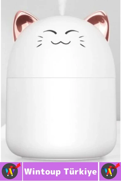 Portatif Sessiz Çalışır Şık Sevimli Kedi Tasarımlı Humidifier USB Şarjlı Oda Hava Nemlendirici 250ML - 3