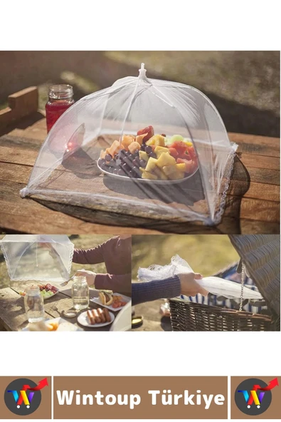 Kamp Piknik Outdoor Rüzgar Toz Sinek Böcek Koruyucu Katlanabilir Pratik Tül Yemek Koruma Şemsiyesi - 4