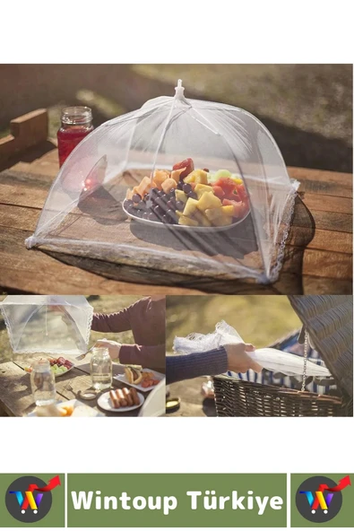 Kamp Piknik Outdoor Rüzgar Toz Sinek Böcek Koruyucu Katlanabilir Tül Yemek Koruma Şemsiyesi 2 Adet - 4