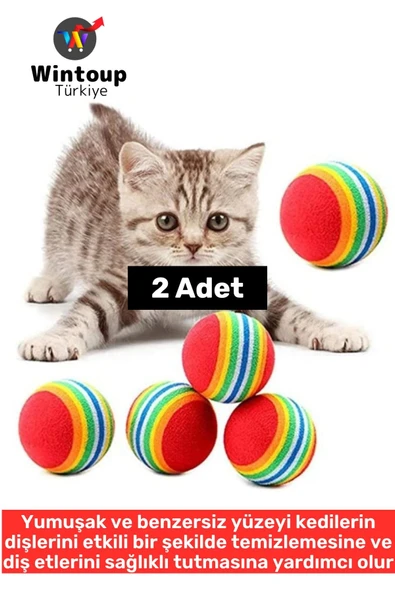 Eğlenceli Dayanıklı Yumuşak Zararsız Diş Temizleme Kaşıma Masaj Etkili Gökkuşağı Kedi Oyun Topu 2 Ad - 1