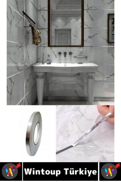 Uzun Ömürlü Kendinden Yapışkanlı Karo Zemin Fayans Derz 1 Cm X 50 Metre Gri Şerit Bant 2 Adet - 3