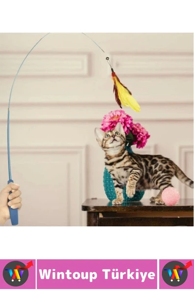 Evcil Hayvan Pet Zihinsel Fiziksel Gelişim İlgi Çeken Eğlenceli Teleskopik Zilli Tüylü Kedi Oyuncağı - Resim 2