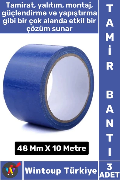 Uzun Ömürlü Su Nem Küfe Dayanıklı Çok Amaçlı MAVİ Montaj Onarım Tamir Bantı 48 Mm X 10 Metre 3 Adet