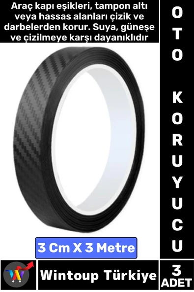 İz Bırakmaz Kapı Eşik Tampon Ev Çizilme Önleyen Koruma Şık Karbon Fiber Bant 3 Cm X 3 Metre 3 Adet