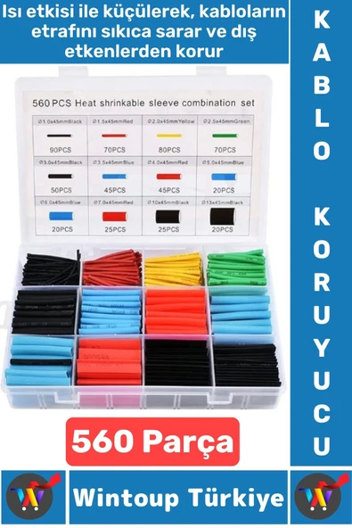 Telefon Şarj Yalıtım Koruma Isıyla Daralan Makaron Renkli Şık Kablo Koruyucu Kılıf 560 Prç Kutulu ürün görseli