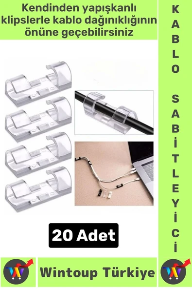 Kendinden Yapışkanlı Telefon Şarj Kablosu Dağınıklık Önleyen Pratik Kablo Sabitleyici Klips 20 Adet ürün görseli