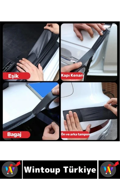 İz Bırakmaz Kapı Eşik Tampon Ev Çizilme Önleyen Koruma Şık Karbon Fiber Bant 3 Cm X 3 Metre 2 Adet - Resim 2