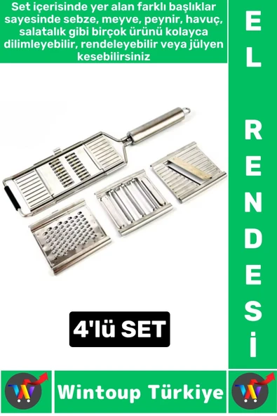 Ergonomik Kaymaz Meyve Sebze Jülyen Dilim Rendeleme Dilimleme Mutfak Değiştirilebilir 4lü El Rendesi ürün görseli
