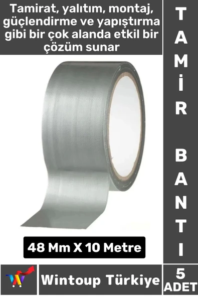 Uzun Ömürlü Su Nem Küfe Dayanıklı Çok Amaçlı GRİ Montaj Onarım Tamir Bantı 48 Mm X 10 Metre 5 Adet ürün görseli 1