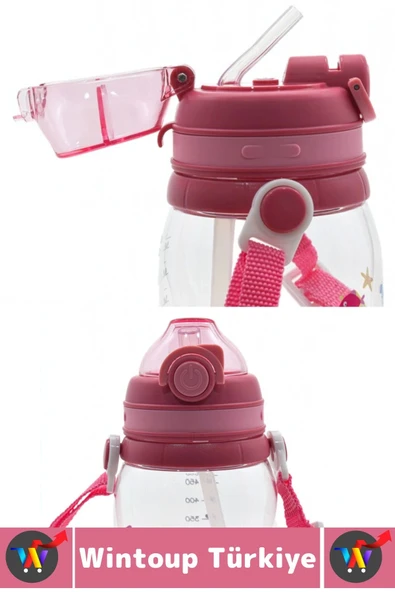 Dayanıklı Tritan Ev Ofis Çocuk Okul Spor BPA İçermeyen Askılı Eğlenceli Renkli Pipetli SULUK 550 ML - Resim 3