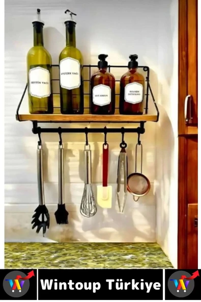 Dayanıklı Kolay Montaj Mutfak Kahve Köşesi Dolap Tezgah Üstü Düzenleyici Estetik Metal Askılıklı Raf - 4