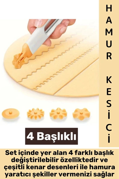 Dayanıklı Ergonomik Hamur Makarna Kurabiye Değiştirilebilir 4 Başlıklı Şekillendirici Hamur Kesici ürün görseli