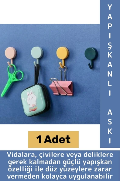 İz Bırakmaz Montaj Gerektirmez Mutfak Banyo Ev Ofis Kendinden Yapışkanlı Renkli Pratik Duvar Askısı ürün görseli