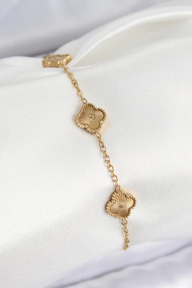 316L Çelik Gold Renk Yonca Kadın Bileklik - TJ-BB7675 ürün görseli