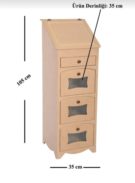 Ahşap Mdf Boyanabilir 5 Bölmeli Telli Çok Amaçlı Dolap