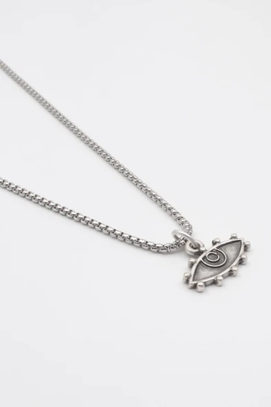 Bohem Koruyucu Göz Örme Zincir Kolye - Antik Gümüş Kaplama - Kadın Erkek - 60 cm - Resim 2