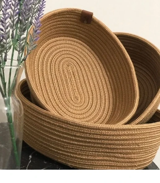 3'LÜ OVAL HASIR SEPET 18*28CM ALTIN KAHVE - Resim 2