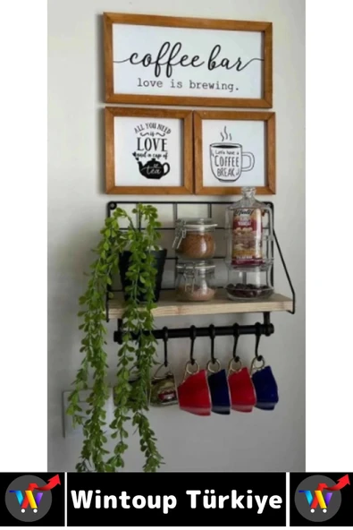 Dayanıklı Kolay Montaj Mutfak Kahve Köşesi Dolap Tezgah Üstü Düzenleyici Estetik Metal Askılıklı Raf - 2