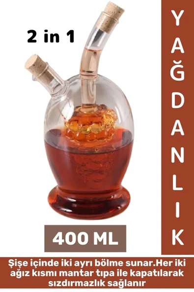 Yüksek Kaliteli Sızdırmaz Kapak Yağ Sirke Limon Karışmaz Tek Şişe 2 in 1 Şık Cam Yağdanlık Sirkelik