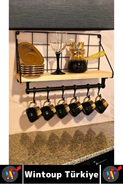 Dayanıklı Kolay Montaj Mutfak Kahve Köşesi Dolap Tezgah Üstü Düzenleyici Estetik Metal Askılıklı Raf - 3
