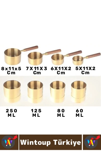Pratik Mutfak Yemek Hazırlık Bakliyat Sıvı Ölçüm Estetik Gold Renk 4lü Ahşap Saplı Metal Ölçü Kaşığı - Resim 3