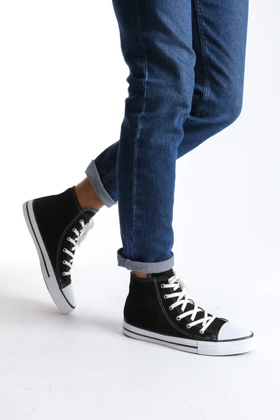 JY0423 AXE Bağcıklı Keten Kumaş Erkek Günlük Sneaker Ayakkabı KBT - Siyah - 1