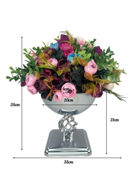 Yapay Çiçek Aranjmanı Erengüllü Gümüş Renk Metal Burgulu Vazolu Arajman Nişan Kız İsteme Çiçeği - Resim 2