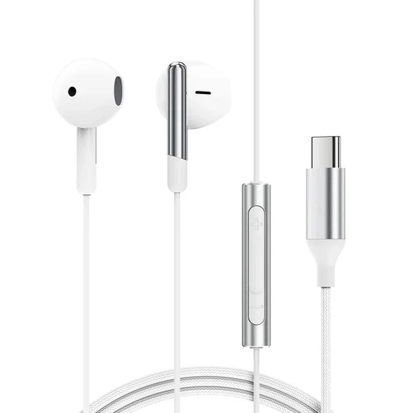 Acefast USB-C Kablolu Mikrofonlu Kulaklık Uzaktan Kumandalı Type-C Kulaklık 1.2 Metre - Beyaz - L3 - 3