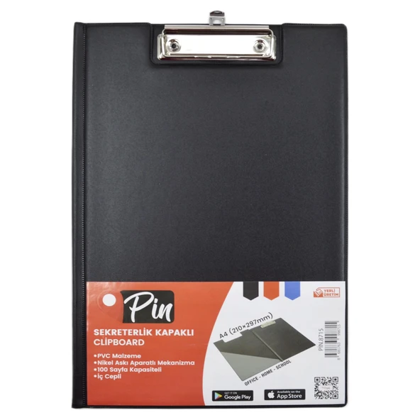 Pin A4 Plastik Kapaklı Sekreterlik Siyah (8715) ürün görseli